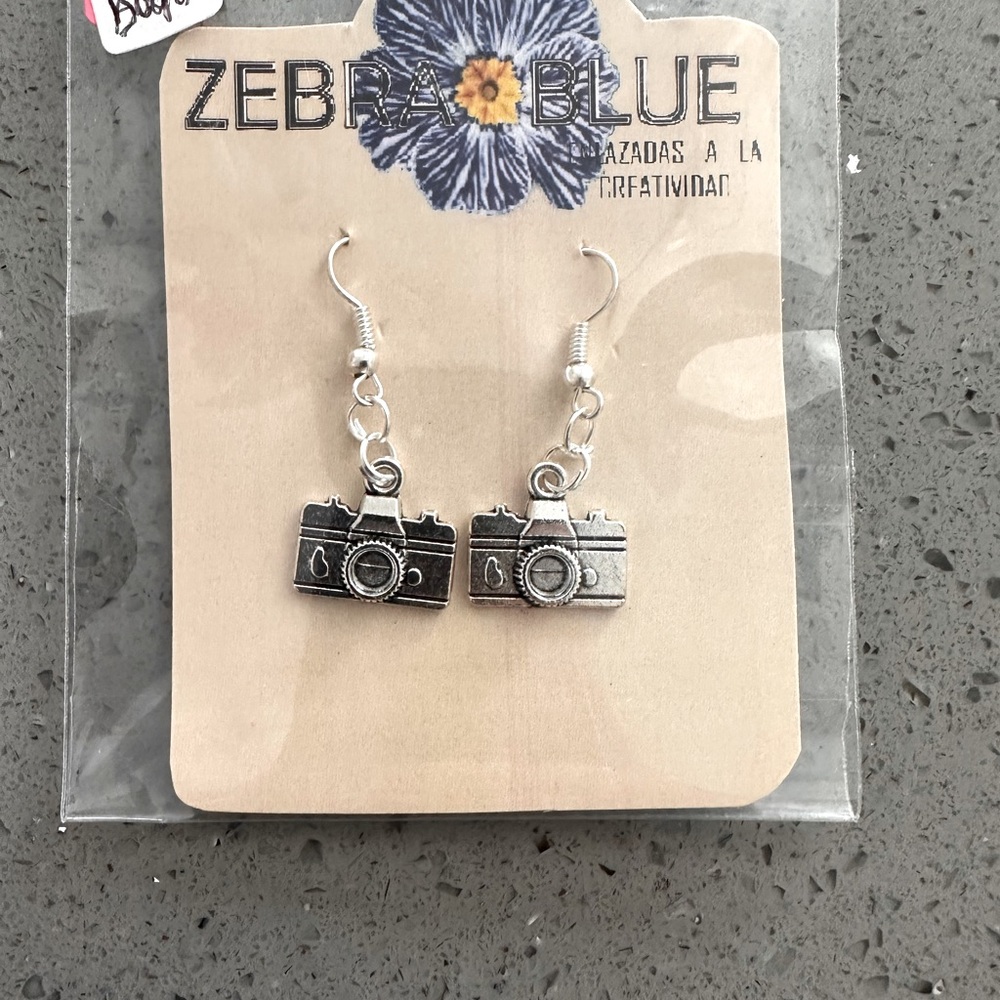 Handmade in Mexico Silver camera earrings dangle style.